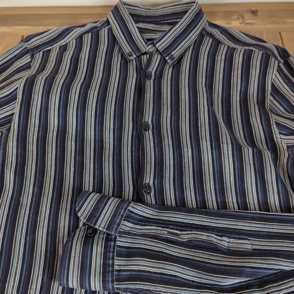Z Zegna Men’s Blue Gray Linen Button Down Shirt - Picture 5 of 12